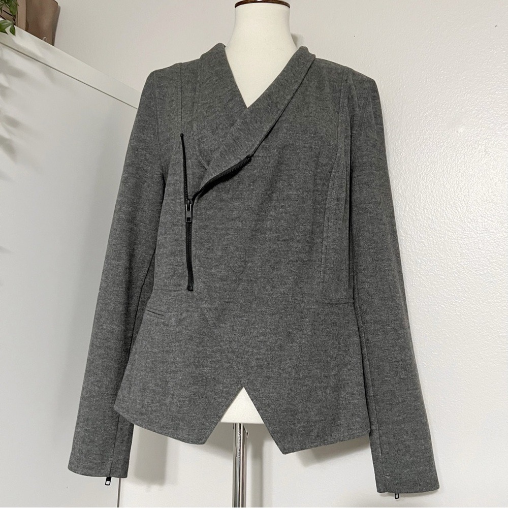 CAbi Gray Rebel Asymmetrical Zip Up Ponte Knit‎ Jacket - Picture 5 of 12